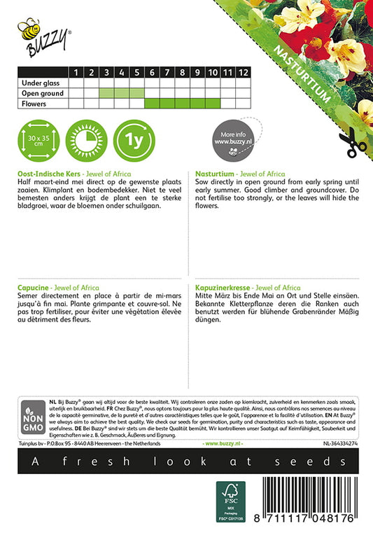 Koristekrassi Jewel of Africa siemenpussi takaa kylvöohjeilla
