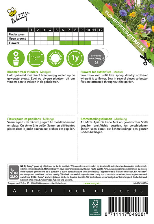 Perhoskukkaseos siemenpussi takaa kylvöohjeilla
