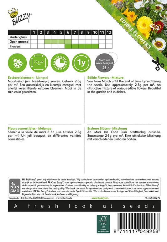 Syötävät kukat siemensekoitus siemenpussi takaa kylvöohjeilla