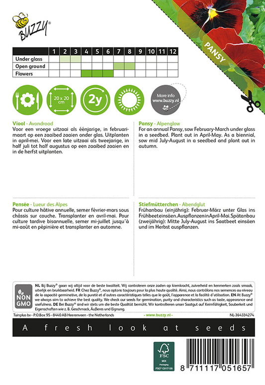 Tarhaorvokki Alpenglow siemenpussi takaa kylvöohjeilla