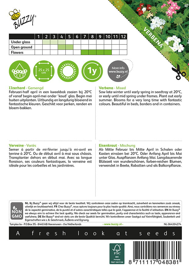 Verbena matala sekoitus siemenpussi takaa kylvöohjeilla