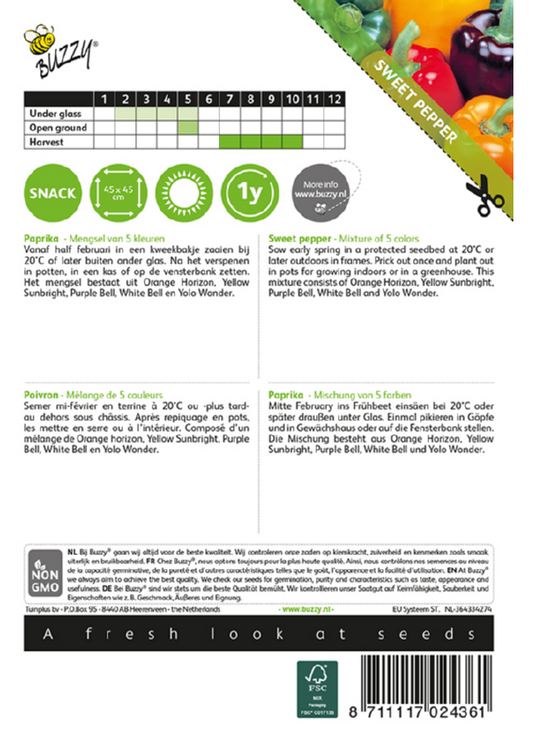 Paprika Mix 5 Colours siemenpussi takapuoli – kylvöohjeet