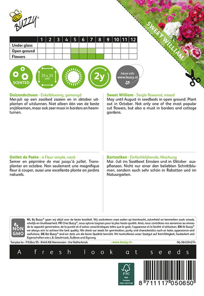 Harjaneilikka Mixed siemenpussi takaa kylvöohjeilla