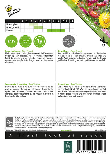 Ikikukka Tom Thumb siemenpussi takaa kylvöohjeilla