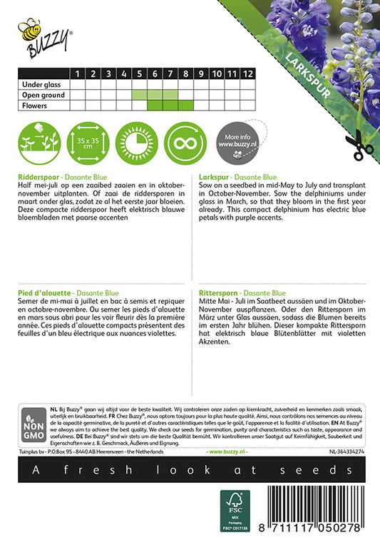 Jaloritarinkannus Dasante Blue siemenpussi takaa kylvöohjeilla