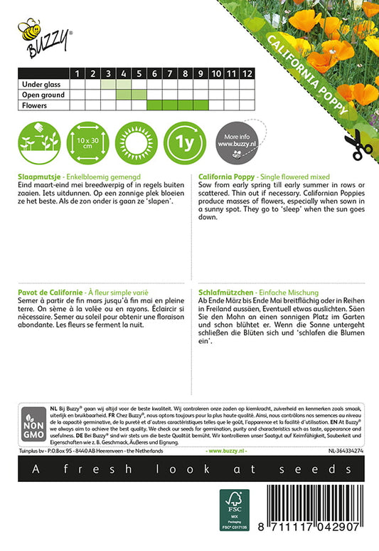 Kalifornianunikko siemenpussi takaa kylvöohjeilla