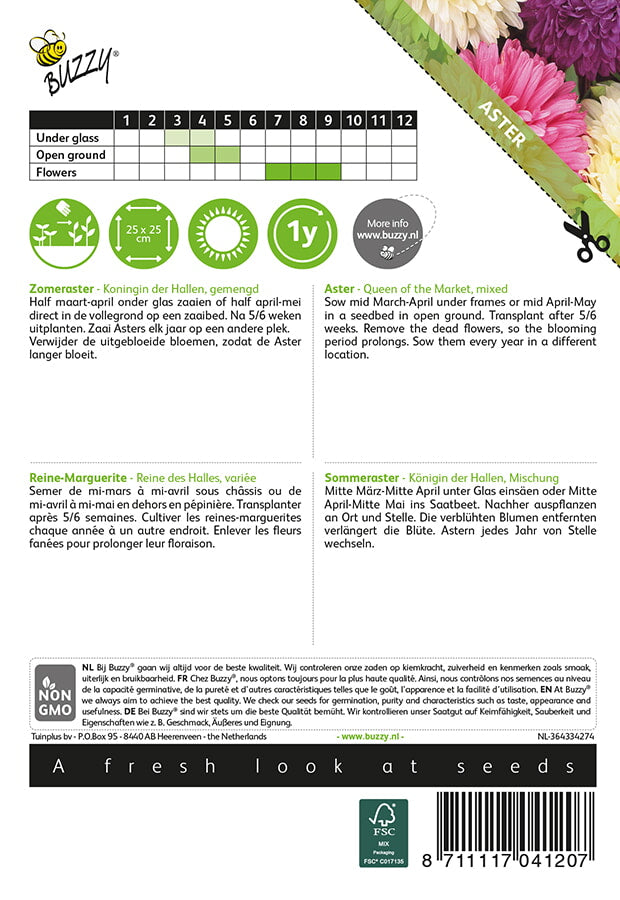 Kiinanasteri siemenpussi takaa kylvöohjeilla