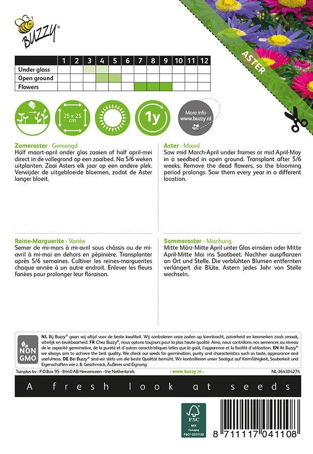 Kiinanasteri Single siemenpussi takaa kylvöohjeilla
