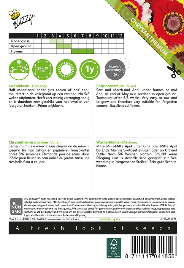 Kirjokakkara siemenpussi takaa kylvöohjeilla