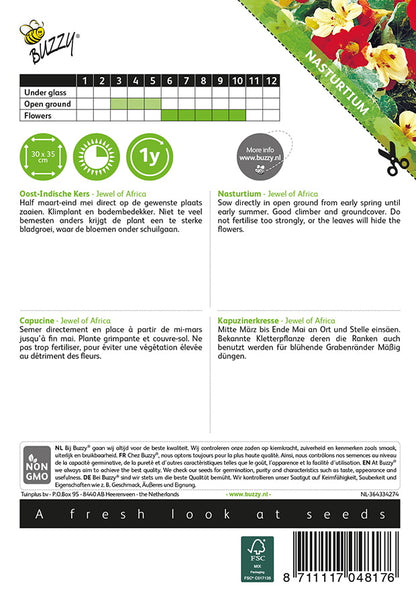 Koristekrassi Jewel of Africa siemenpussi takaa kylvöohjeilla