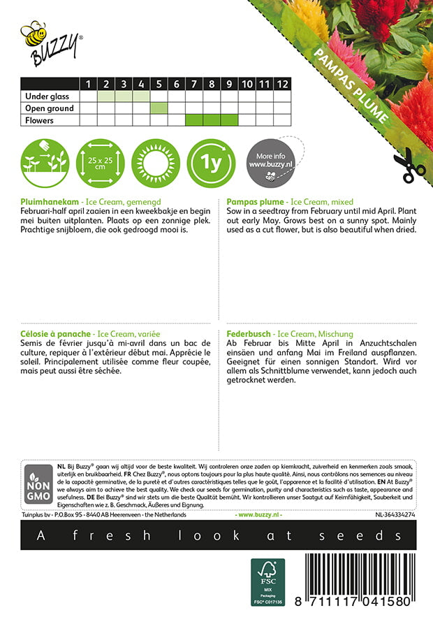 Kukontöyhtö Ice Cream siemenpussi takaa kylvöohjeilla