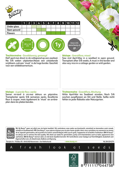 Maloppi Grandiflora siemenpussi takaa kylvöohjeilla