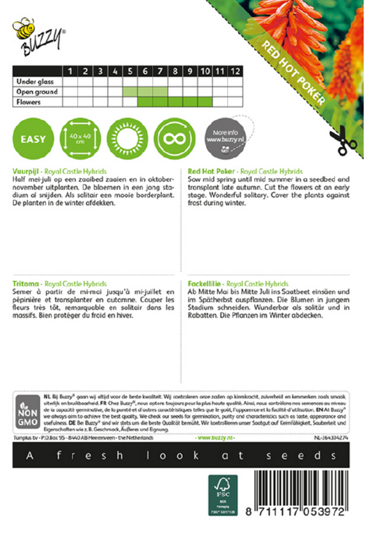 Rakettikukka Royal Castle Hybrids siemenpussi takaa kylvöohjeilla
