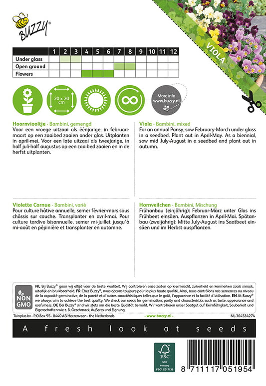 Sarviorvokki Bambini Mixed siemenpussi takaa kylvöohjeilla