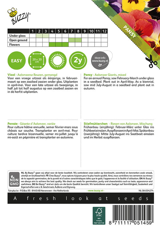 Tarhaorvokki Aalsmeer Giants Mixed siemenpussi takaa kylvöohjeilla
