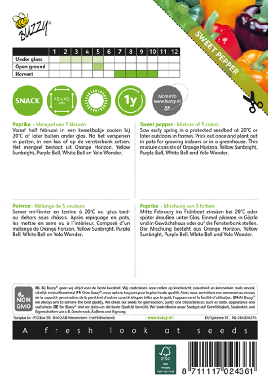 Paprika Mix 5 Colours siemenpussi takapuoli – kylvöohjeet