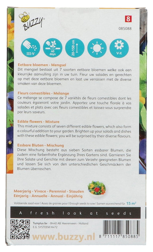 Syötävät kukat – tuotetiedot ja ohjeet takapuolella.