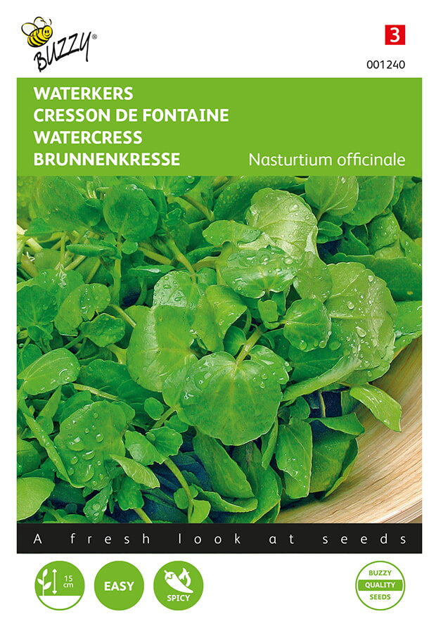 Fröpåse med Vesikrassi (Nasturtium officinale). Buzzy®-varumärke, gröntonad framsida.
